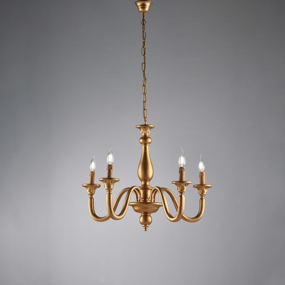 Lampadario in legno oro antico 5 luci H.56 - MAX 116 - Ø62