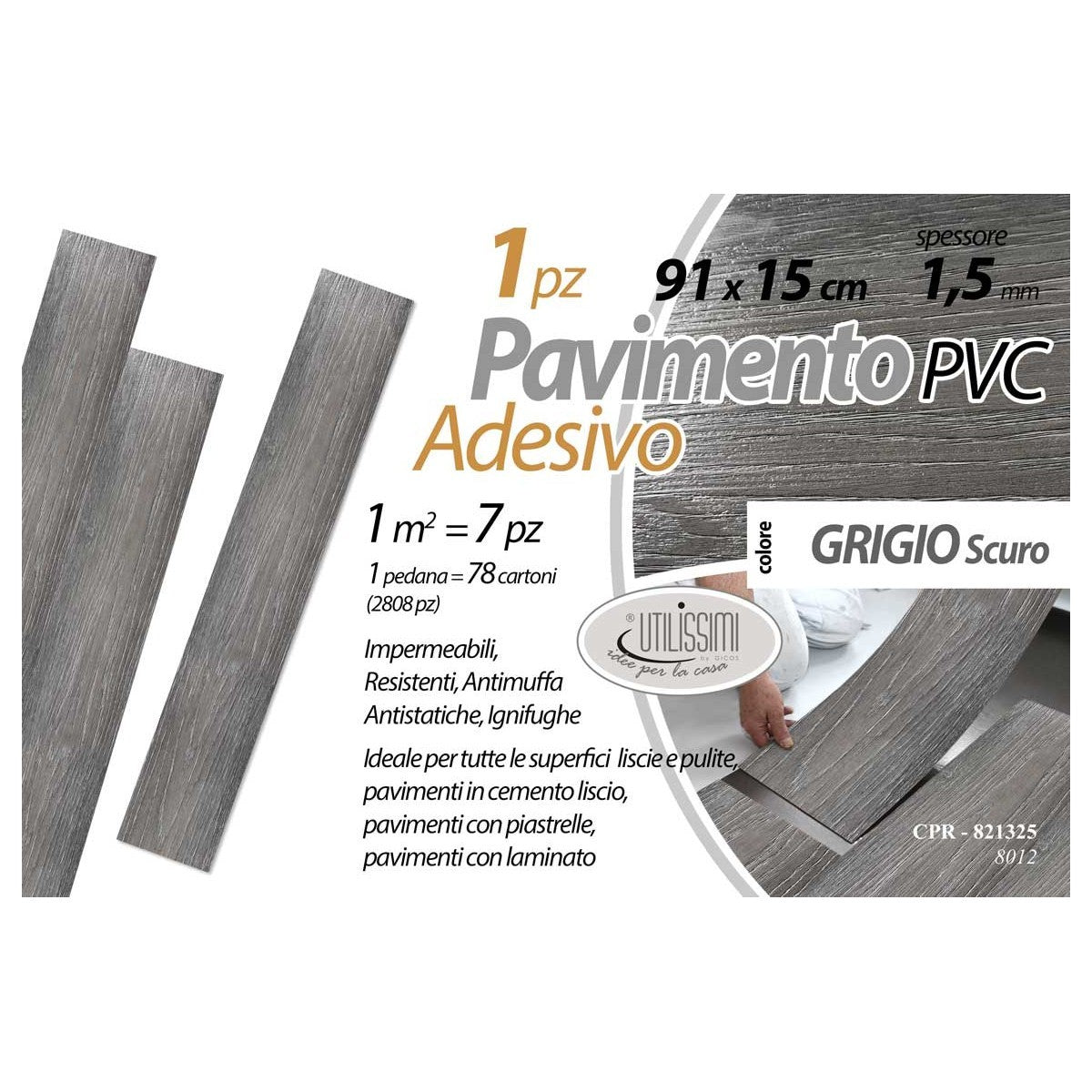 Copripavimento in pvc adesivo grigio scuro 91.44x15.24 cm