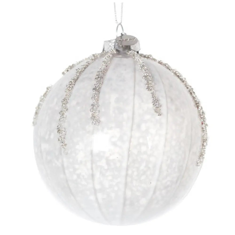 Sfera decorativa Frostfall in vetro bianco Ø10 cm