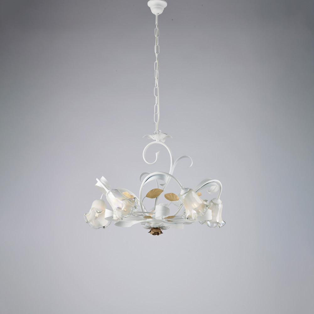 Lampadario in ferro laccato bianco shabby 5 luci H.44 - MAX 142 - Ø65