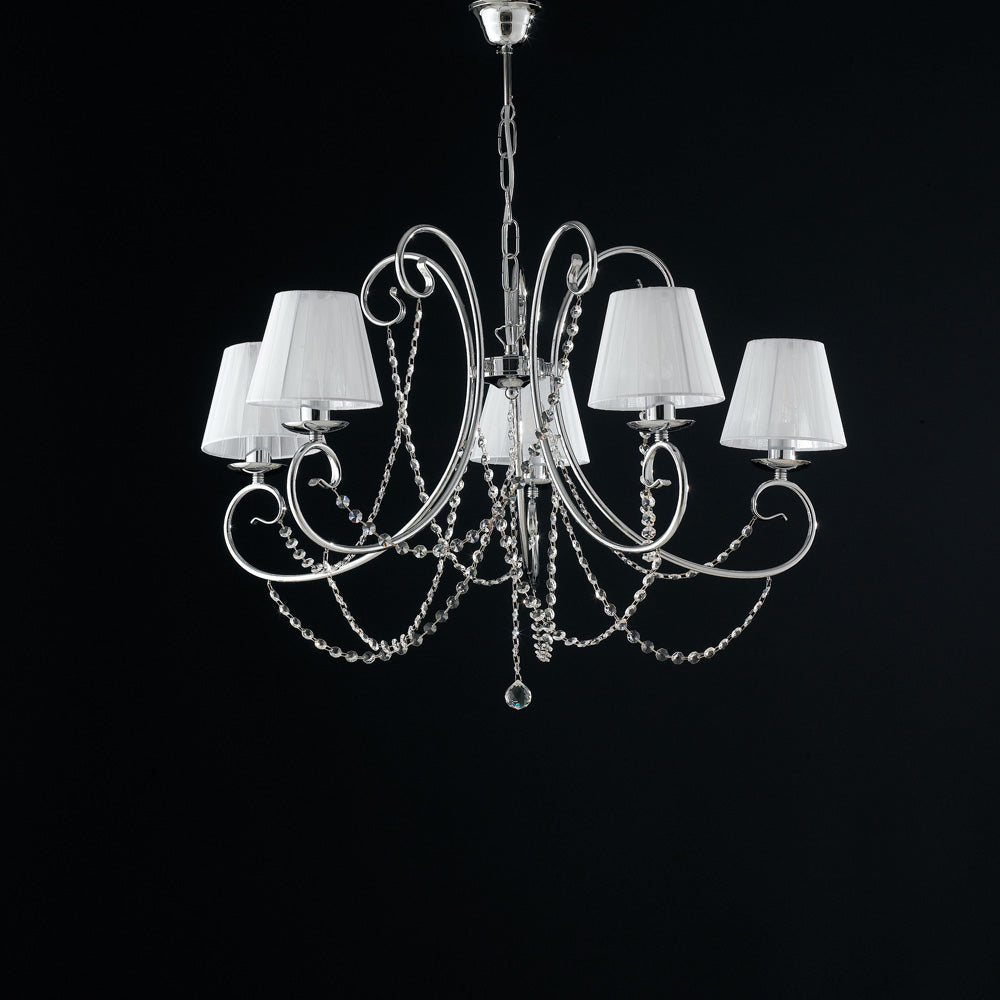 Lustre 5 lumières en fer chromé avec abat-jour H.55 - MAX 115 - Ø72