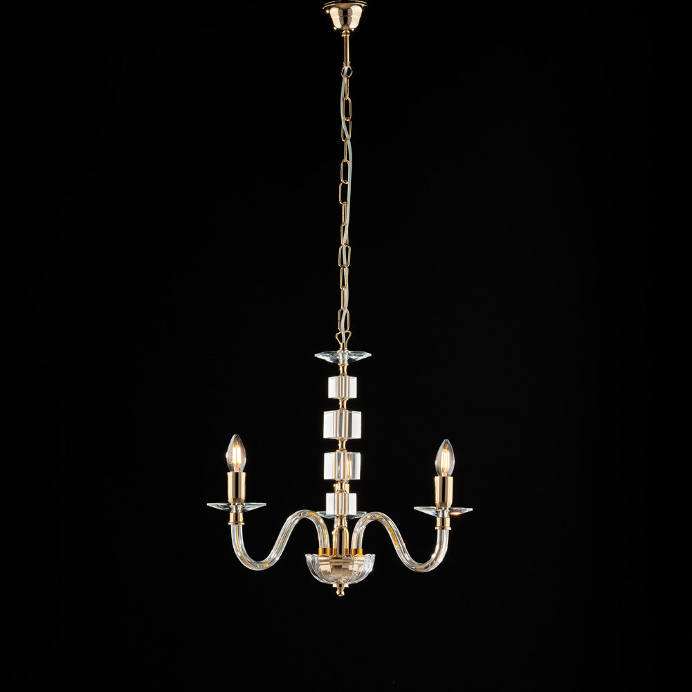 Lustre doré verre transparent et strass 3 lumières H.50 - MAX 110 - Ø43
