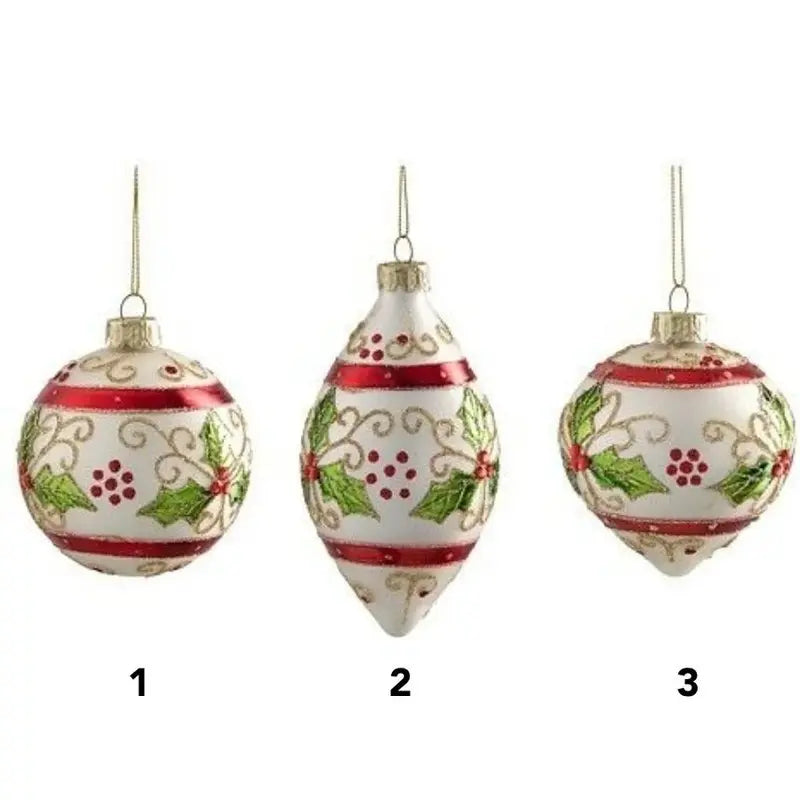 Decorazione natalizia bianca con decori sfera. cipolla o goccia – 1 pezzo assortito