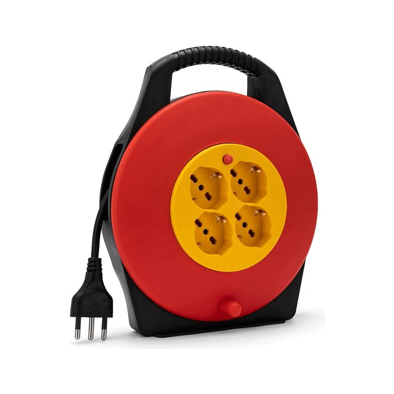Enrouleur de câble domestique avec 4 prises - 5 mètres - H05Vv-F3G1.0Mm2