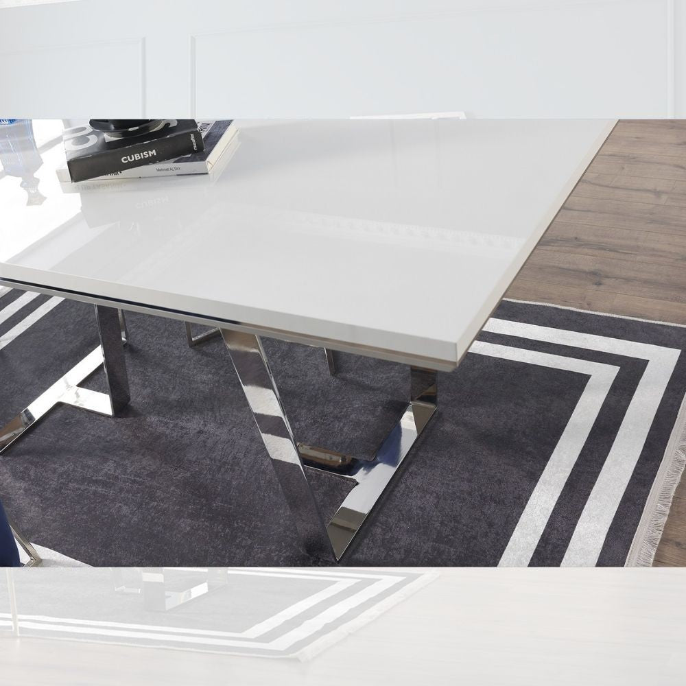 Table laquée blanc 185x95x78