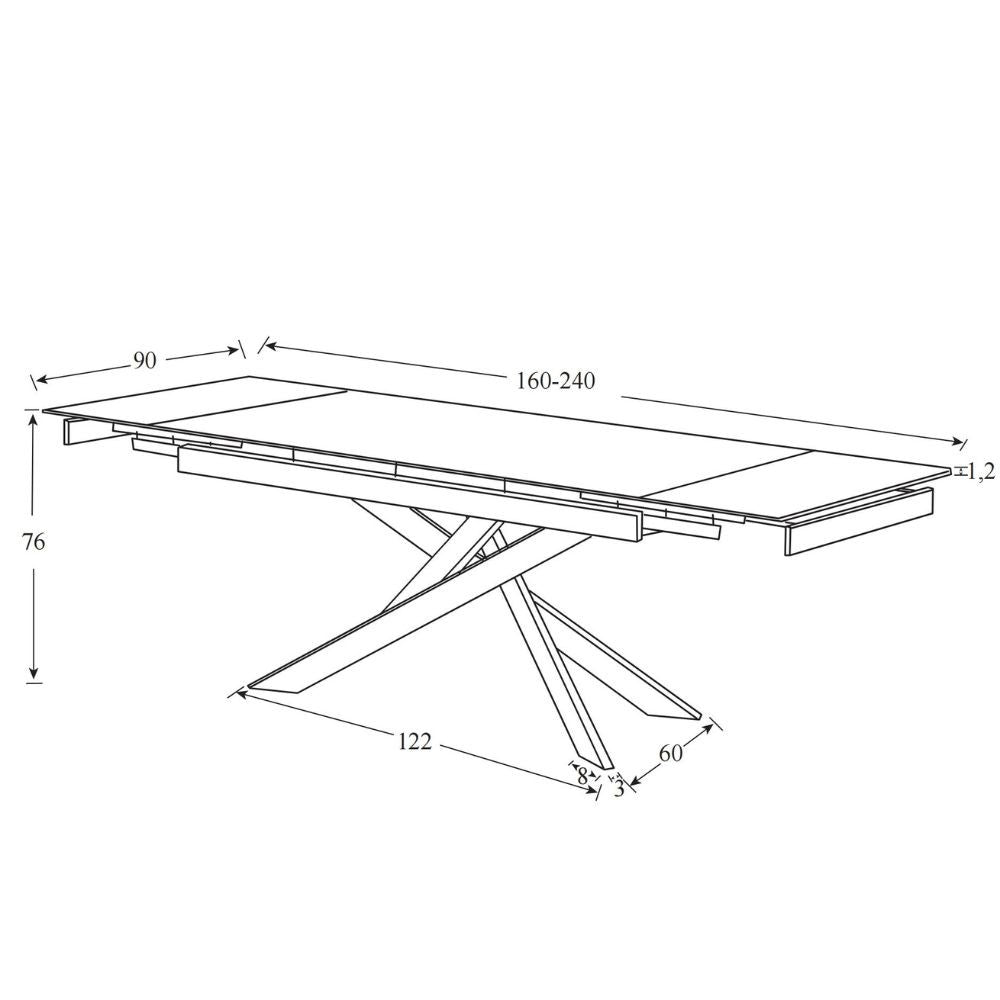 Table extensible grise 160x90x76