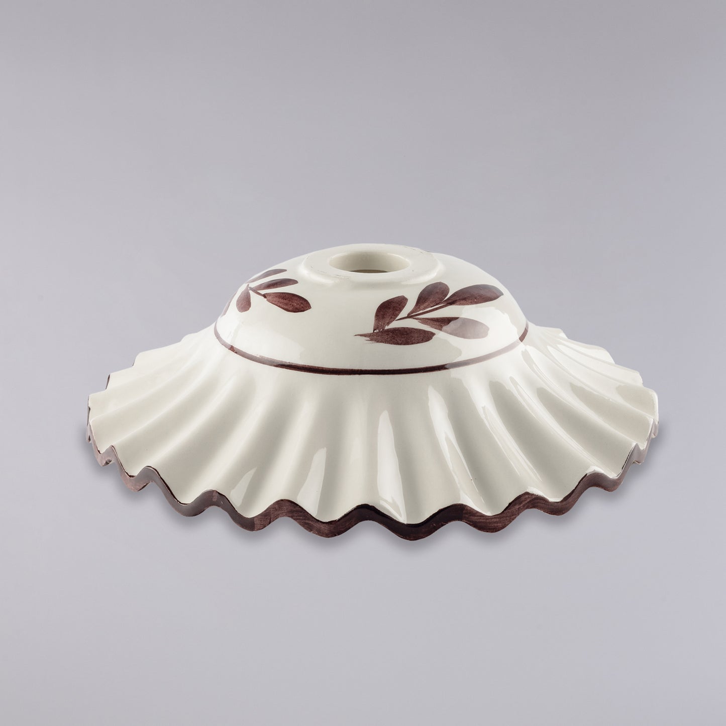 Diffusore in ceramica diametro 30 bianco lucido e marrone con decoro a mano palme H.9 - Ø30