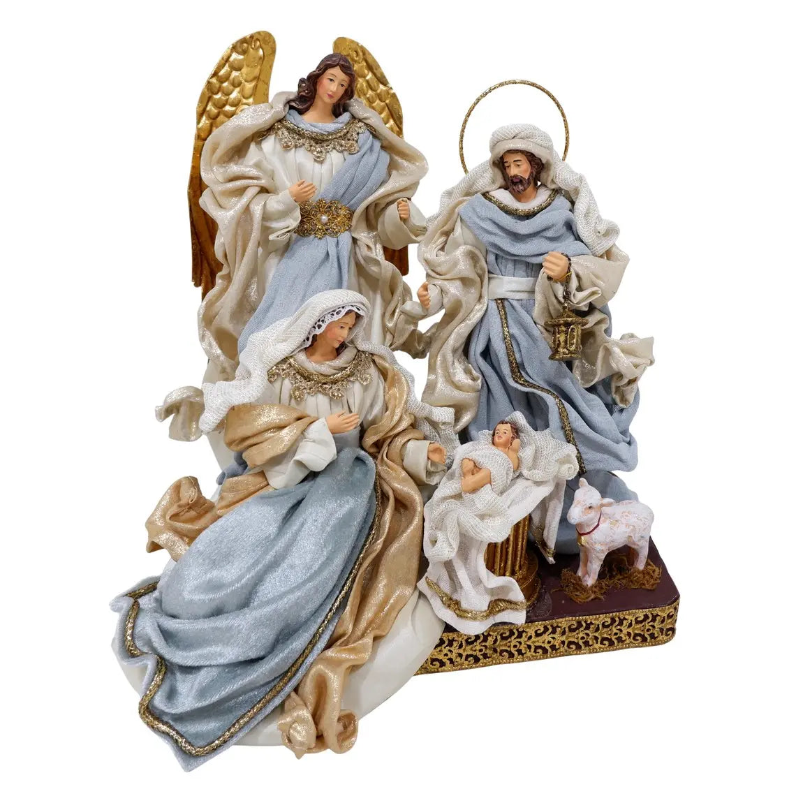 Sacra Famiglia Honest beige e azzurro con angelo e bambino 32 × 23 × H36 cm
