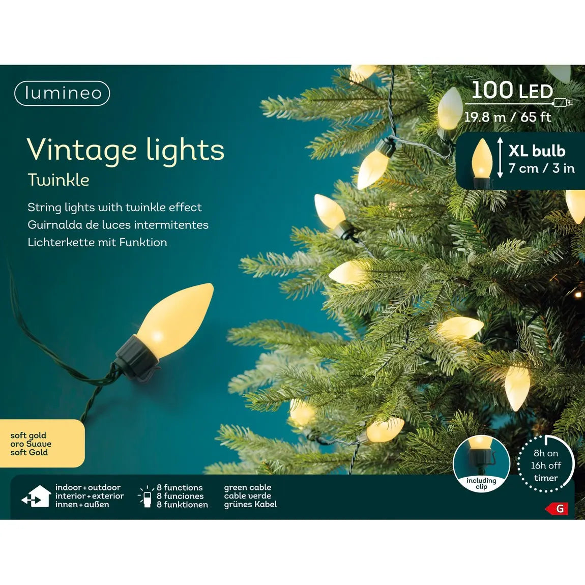 Catena luminosa LED Vintage verde e oro da esterno 19,8 m