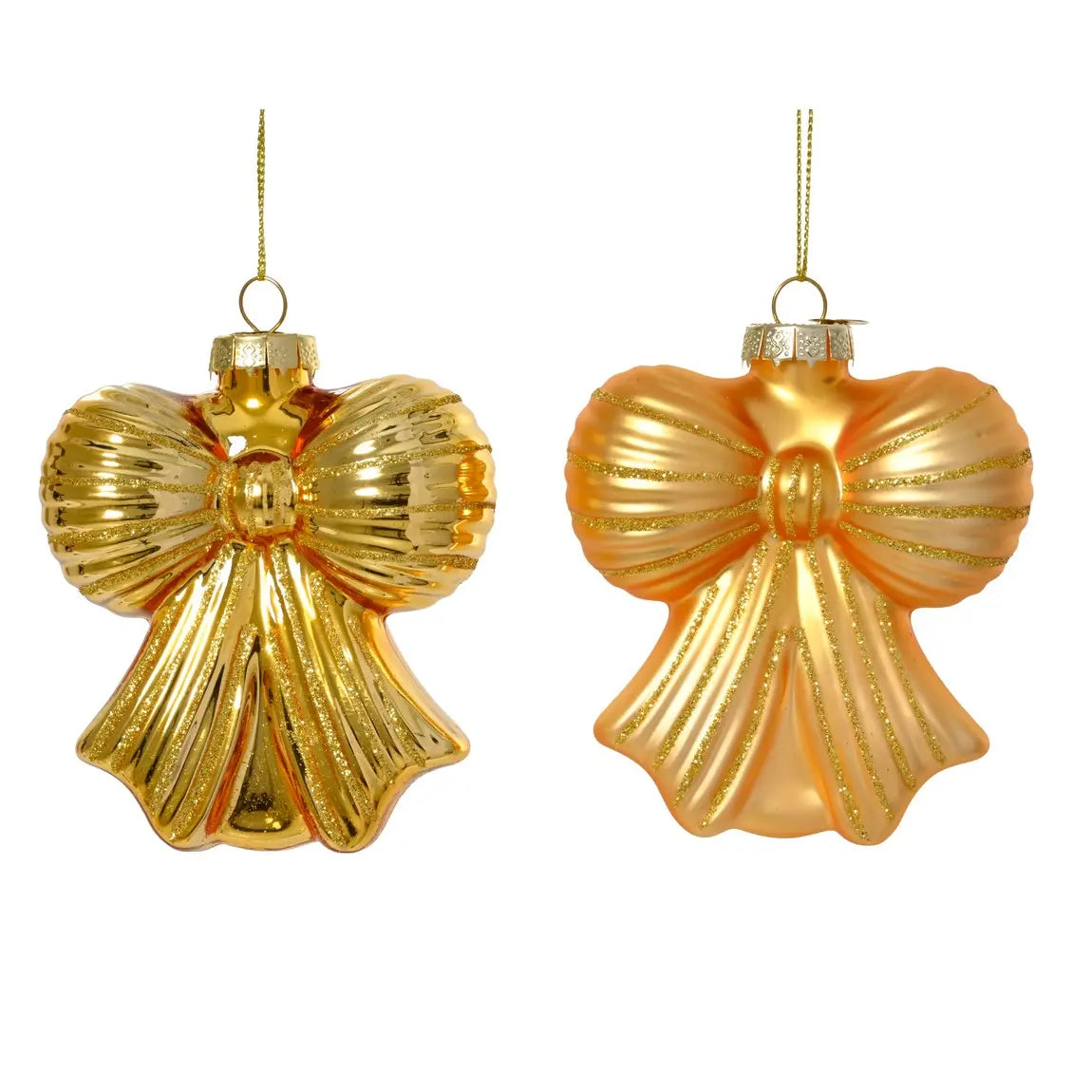 Decorazione natalizia fiocco oro in vetro 9 × H10 cm – 1 pezzo assortito