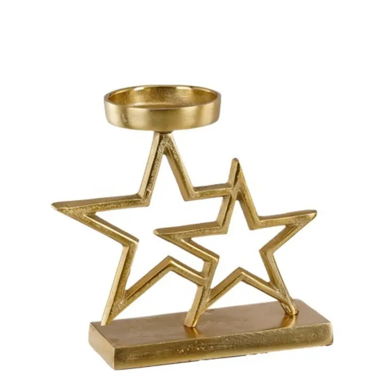 Portacandela tealight con stelle oro 19 × 8 × H17.5 cm