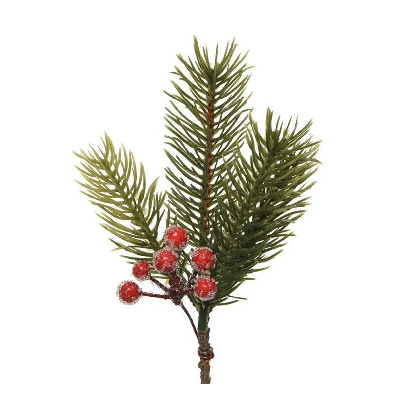 Ramo di abete artificiale con bacche rosse H21 cm