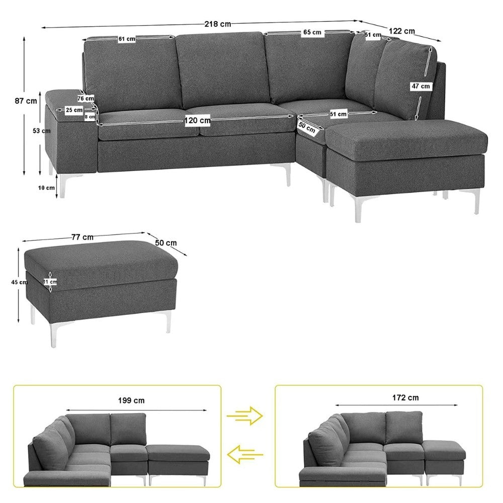 Divano angolare destro grigio 218x172x87