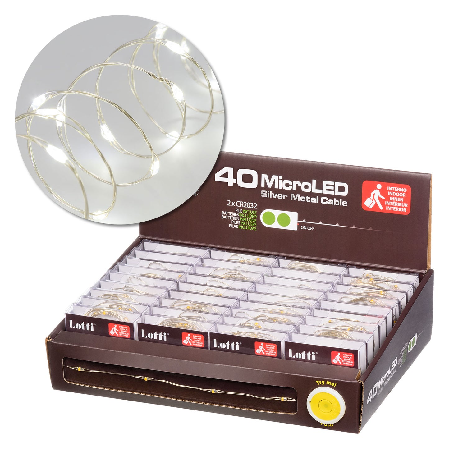 Chaîne microLED fixe blanche 4m 2xCR2032