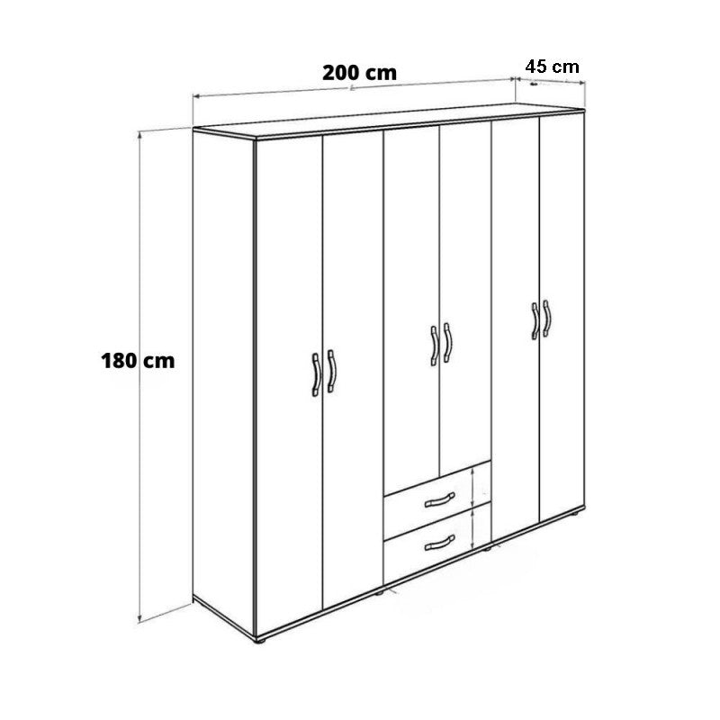Armoire en chêne 200x45x180 cm 6 portes