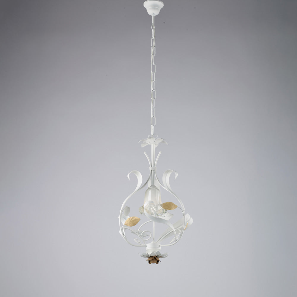 Lampadario in ferro laccato bianco shabby 1 luce H.52 - MAX 112 - Ø33