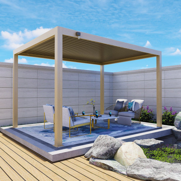 Pergola bioclimatique Atena effet bois 3x4x2h