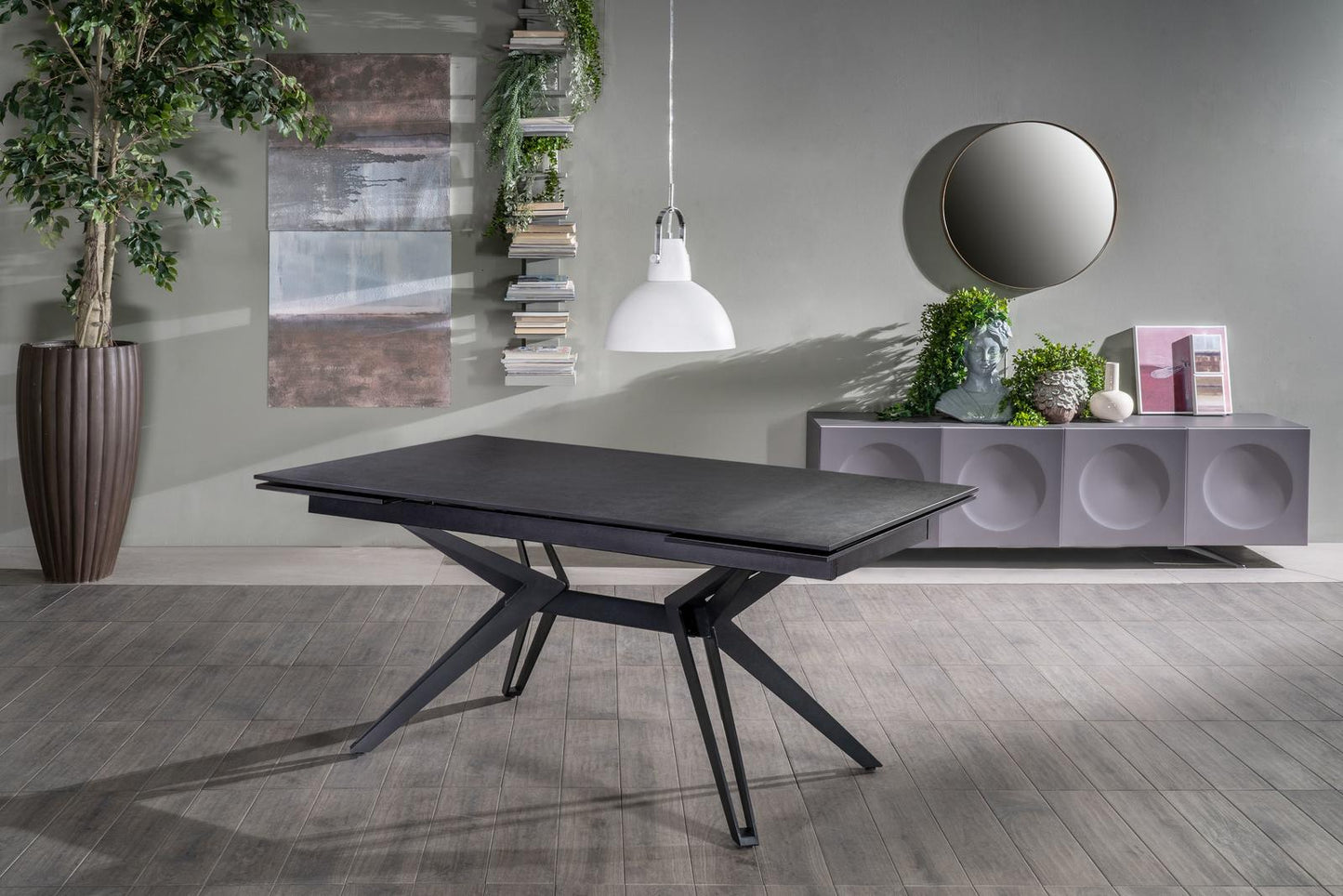Table Extensible Vintage Gris-Noir Mat H, 90x160-240x76 cm
