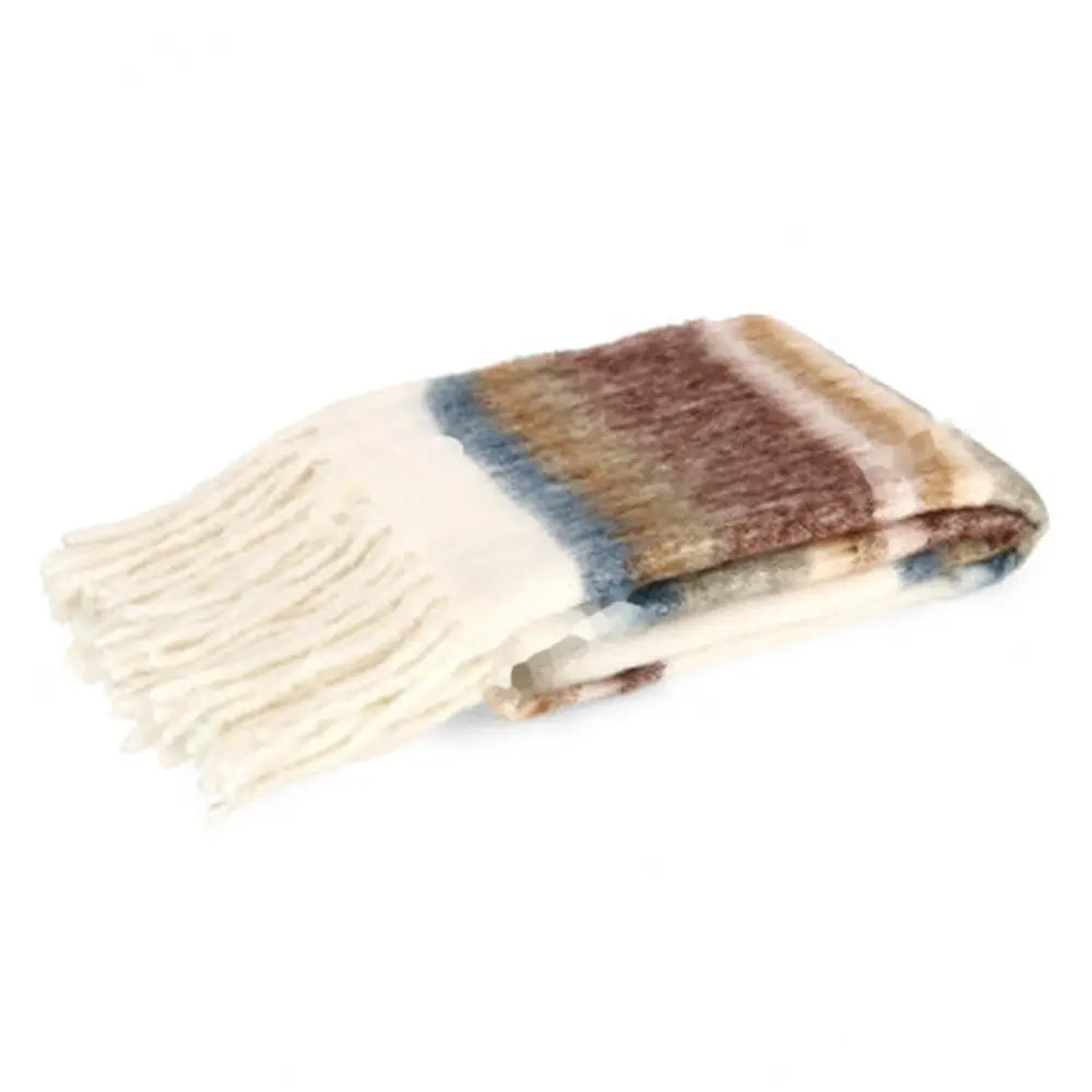 Coperta Nayla a righe bianca con frange 130 × 170 cm