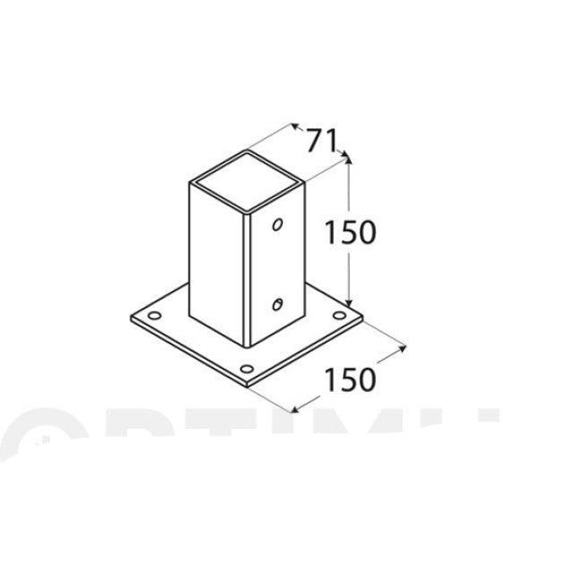 Support de verre carré 9x9 cm à fixer sur béton