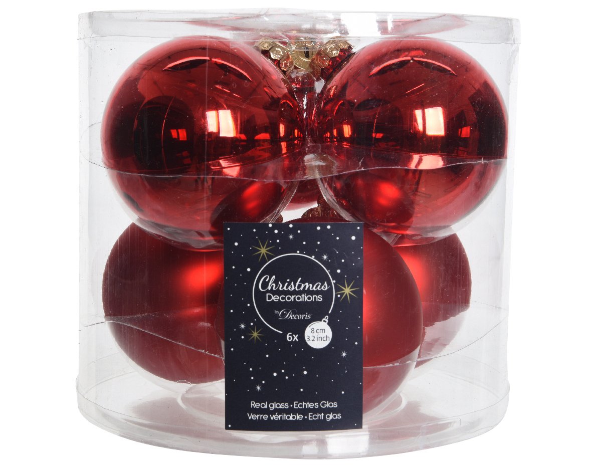 Lot de 6 boules de Noël rouges 8 cm