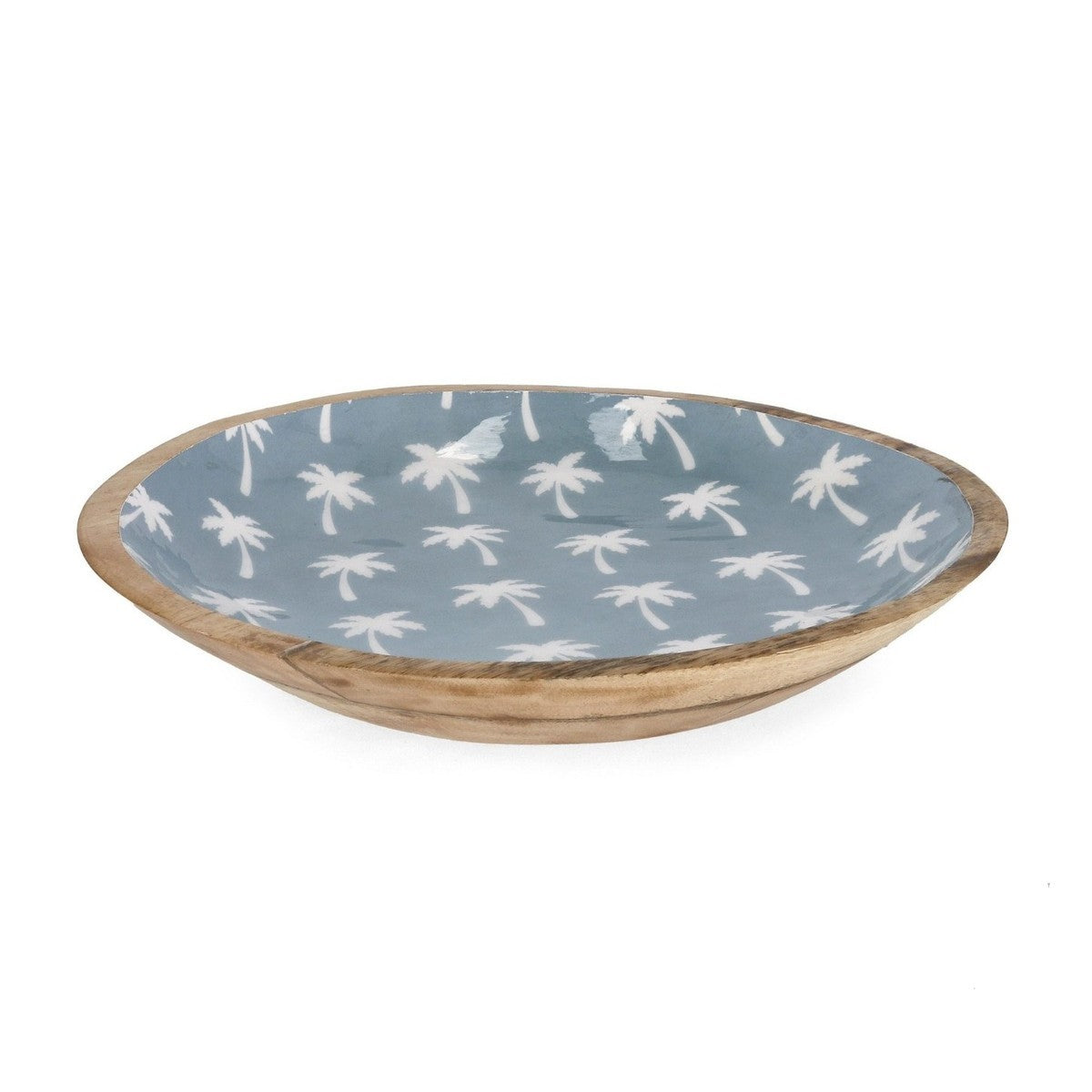 Bol bas bleu clair Bizzotto Keran Ø38x6,5h à décor de palmiers en bois de manguier