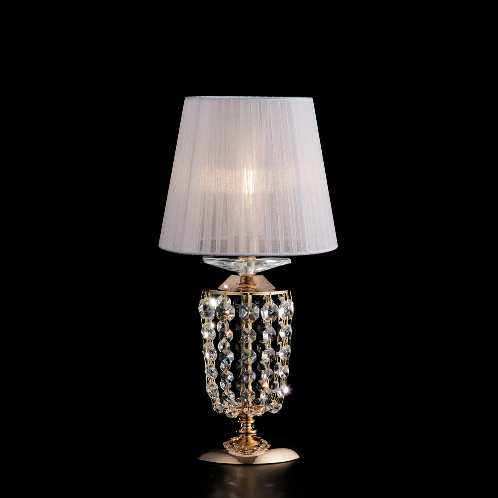 Lampe de table en fer et laiton doré avec abat-jour 1 lumière H.40 - Ø20
