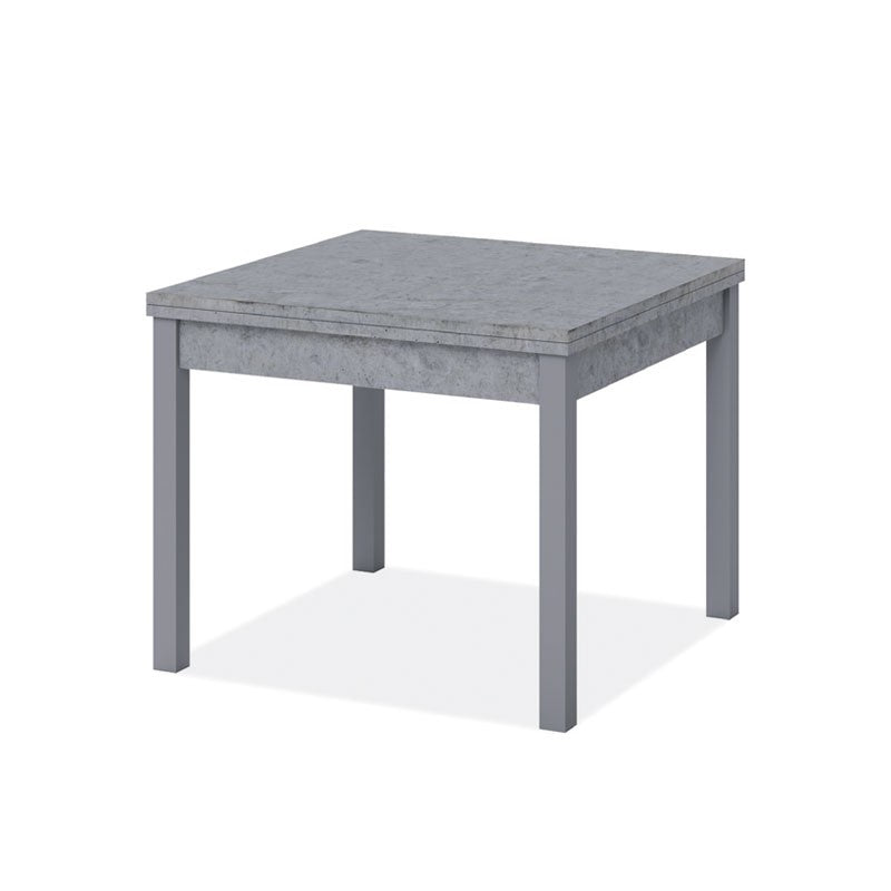 Table à manger gris béton avec ouverture livre en bois mélaminé 90x90-180 cm