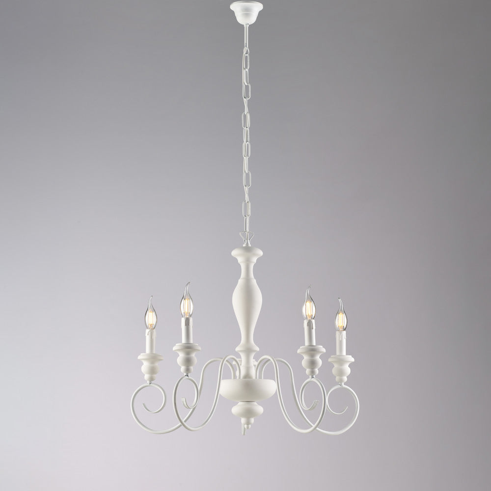 Lampadario in legno e ferro laccato bianco shabby 5 luci H.55 - MAX 115 - Ø60