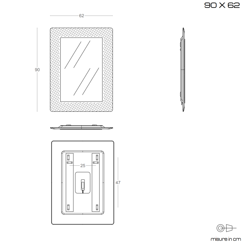 Specchio con cornice in vetro fuso color bianco 90x62 cm