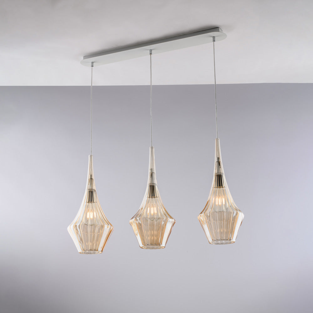 Rail en fer avec verre pyrex ambré 3 lumières H.49 - MAX 149 - L.75 X 10