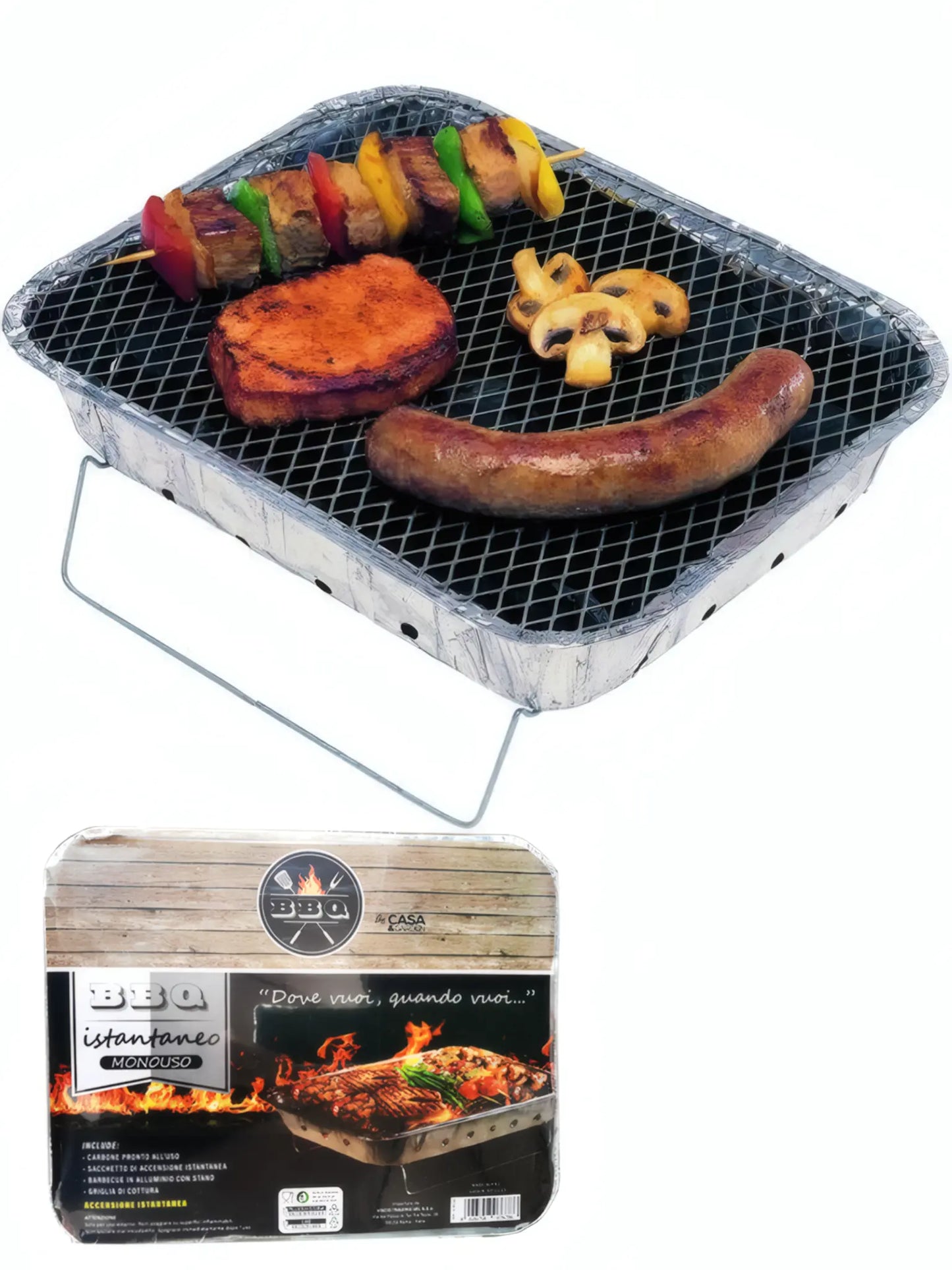 Barbecue usa e getta con carbone istantaneo 31x21x5 cm