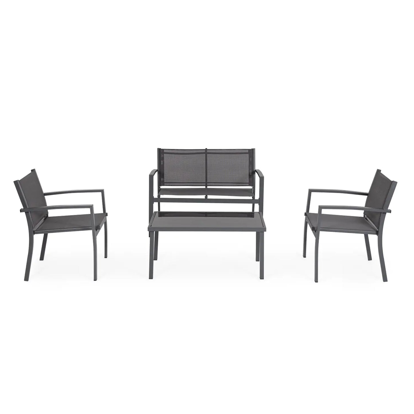 Set salotto Florida 4 Posti antracite con tavolino in vetro temperato