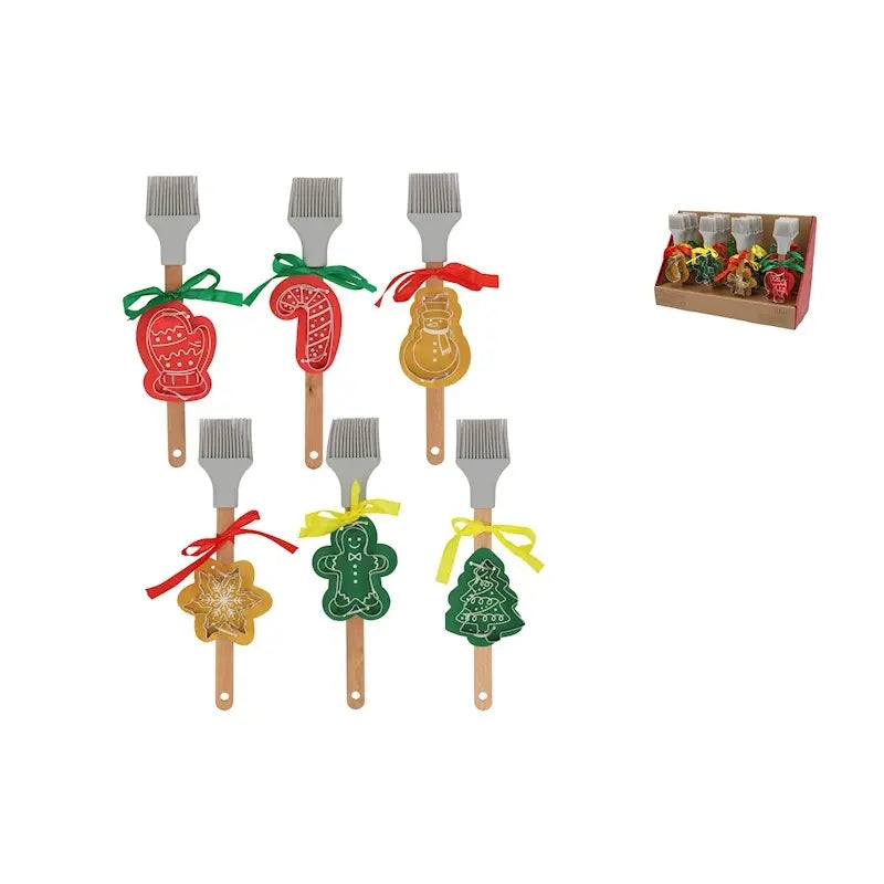 Pinceau en silicone à manche en bois avec emporte-pièce en inox — 27 cm, 1 ensemble assorti