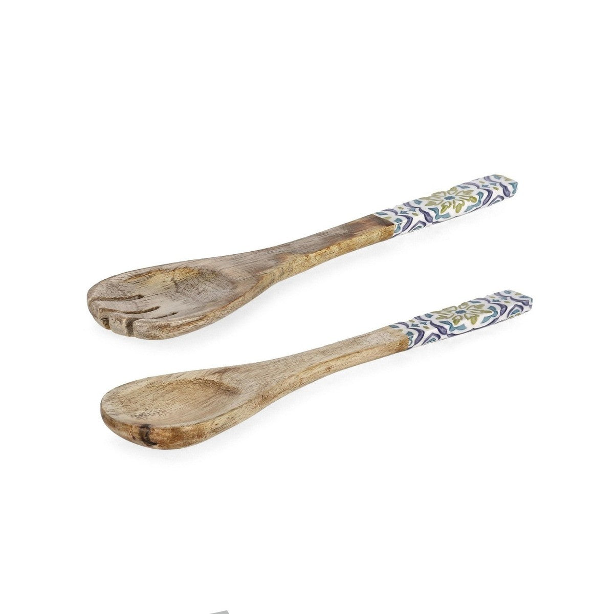 Bizzotto set de 2 couverts à salade Sintra avec décoration en majolique en bois de manguier