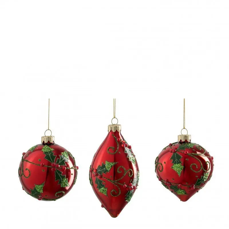 Decorazione natalizia rossa con decori sfera. cipolla o goccia – 1 pezzo assortito