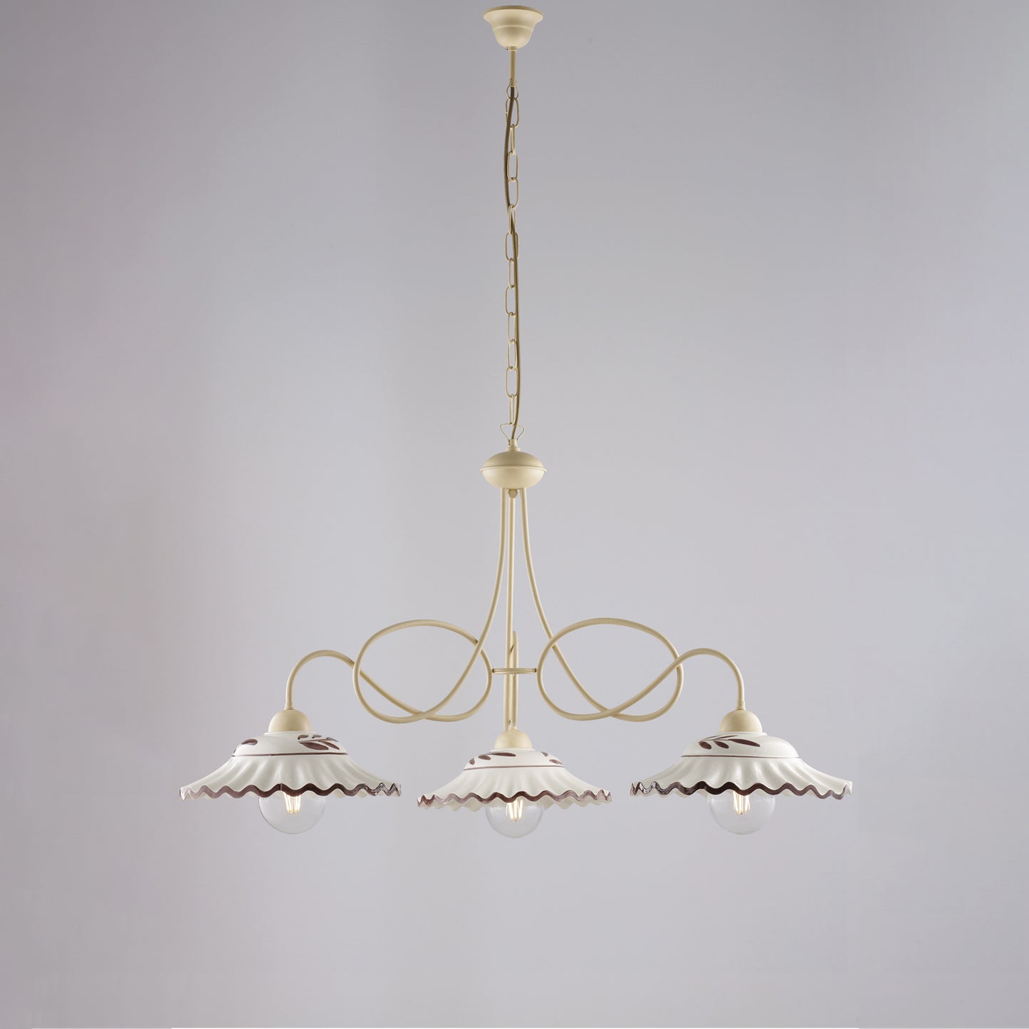 Lustre ivoire mariné, céramique marron blanc, 3 lumières, Ø80 cm