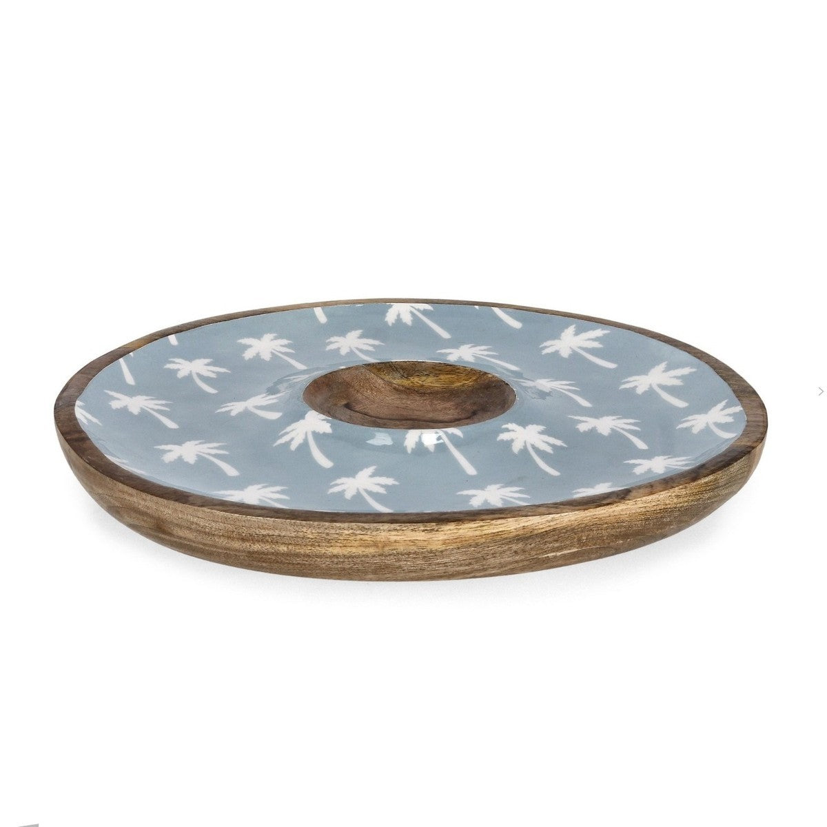 Bizzotto antipastiera Keran azzurra Ø39x4h con decoro palme in legno di mango