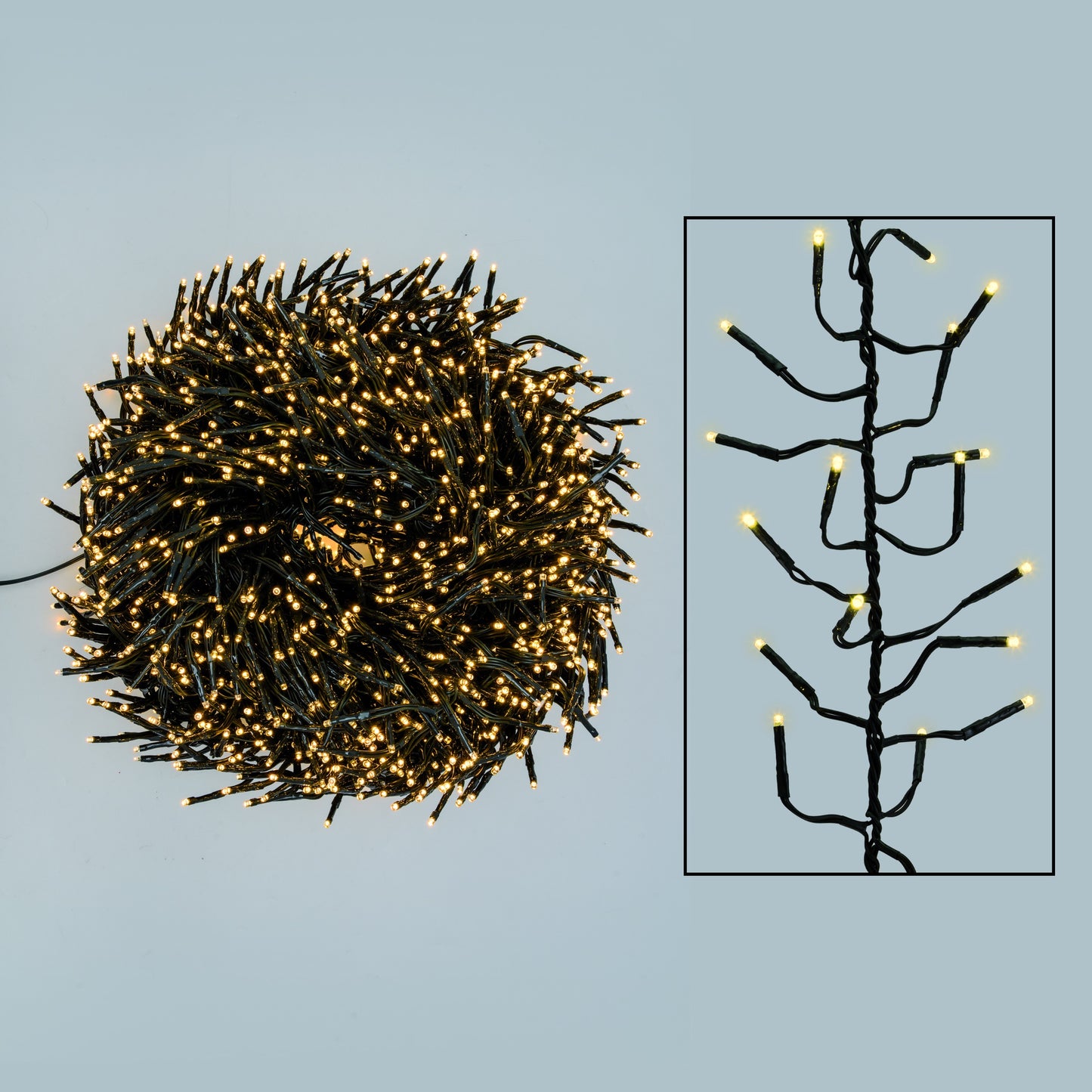 Festone cluster miniLED 12cm 4+22,5m, luce giallo caldo tenue