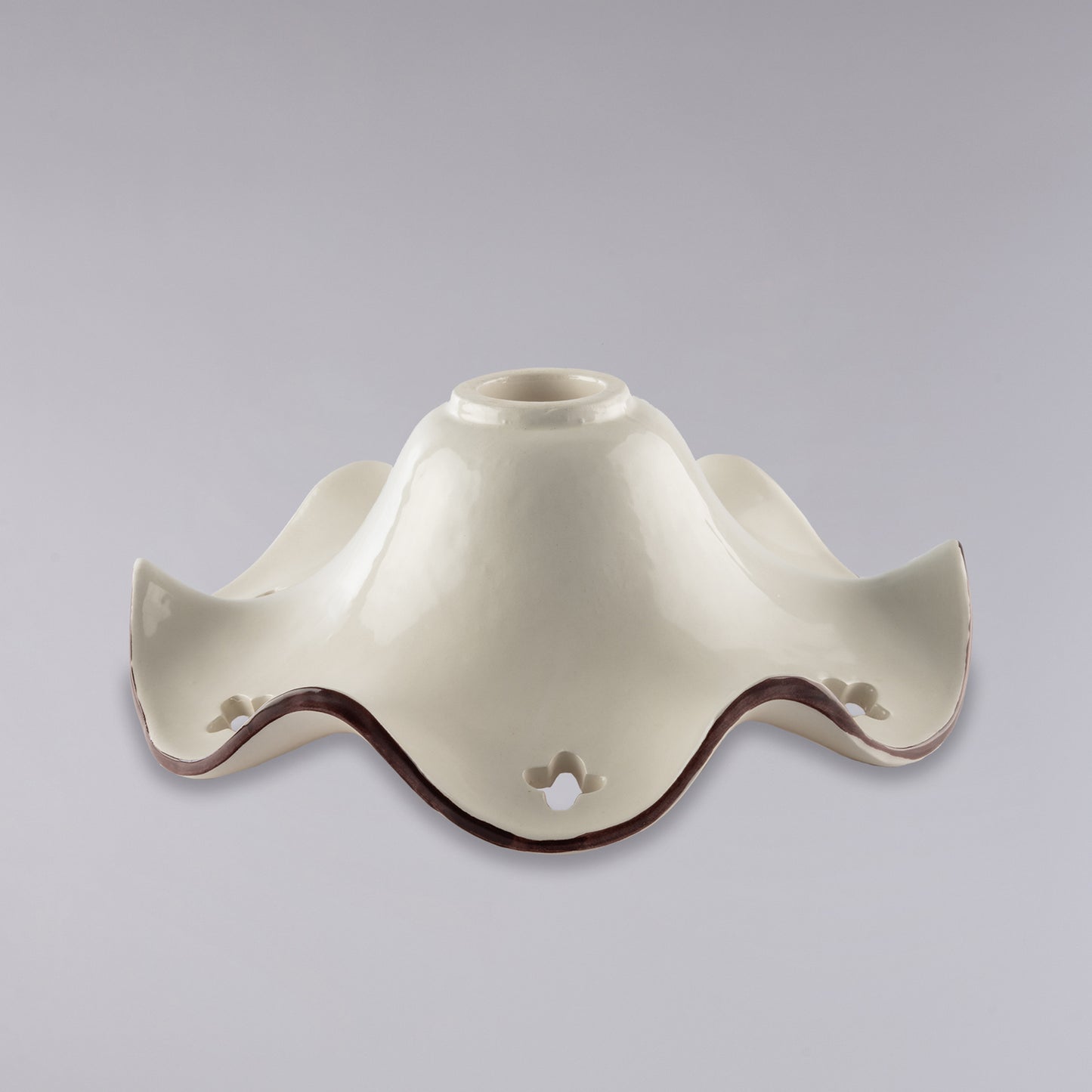 Diffuseur en céramique blanc brillant et marron avec décalque fleur de coquelicot H.9 - Ø30