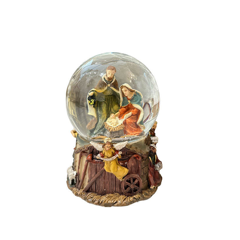 Boîte à musique crèche avec neige H15 x Ø11,5 cm