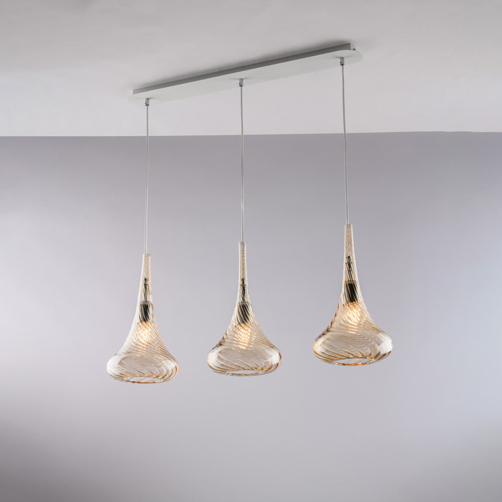 Rail en fer, verre Pyrex ambré, 3 lumières, H41 cm, L75x10 cm - M3