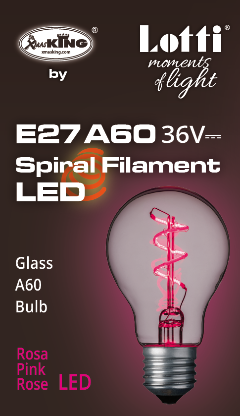 Lampe goutte spirale E27 36V 60mm Rose