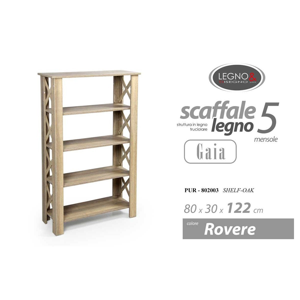 Étagère 4 niveaux chêne 80x30x122 cm H