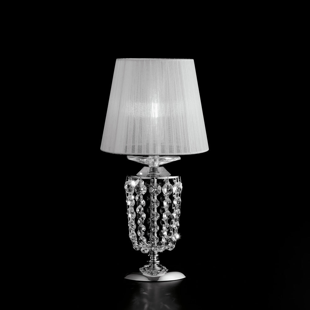 Lampe de table en fer et laiton chromé avec abat-jour 1 lumière H.40 - Ø20