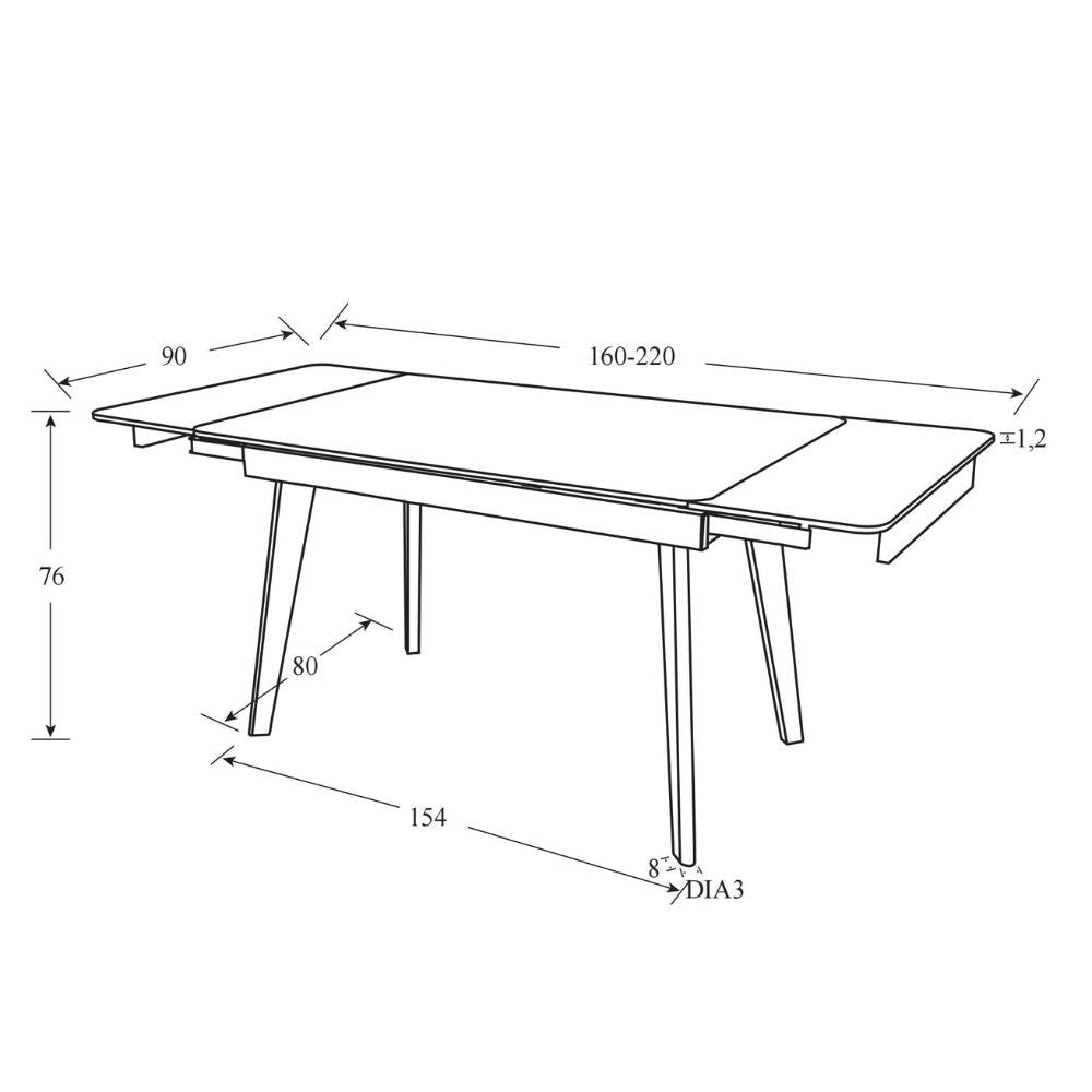 Table extensible blanche 160x90x76 cm