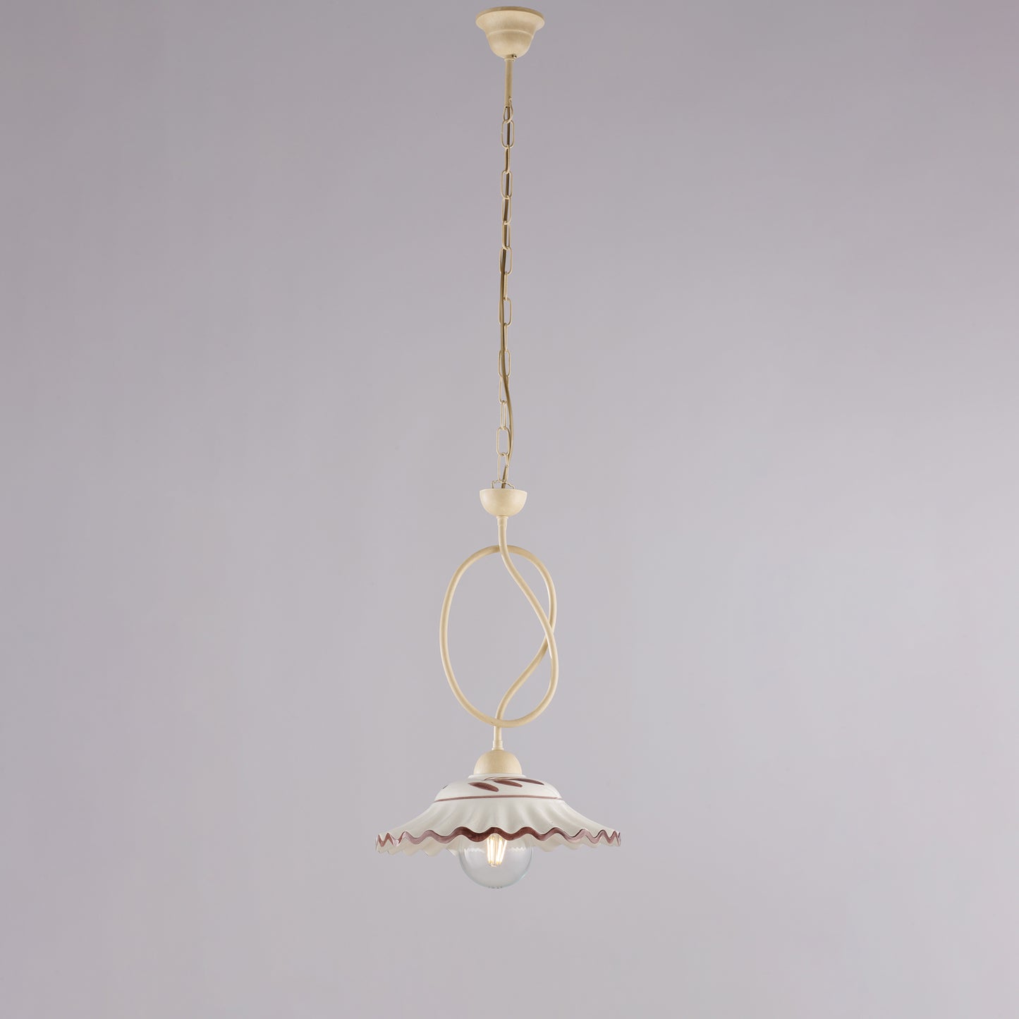 Lampadario avorio decapè, ceramica bianco marrone, 1 luce, Ø30 cm