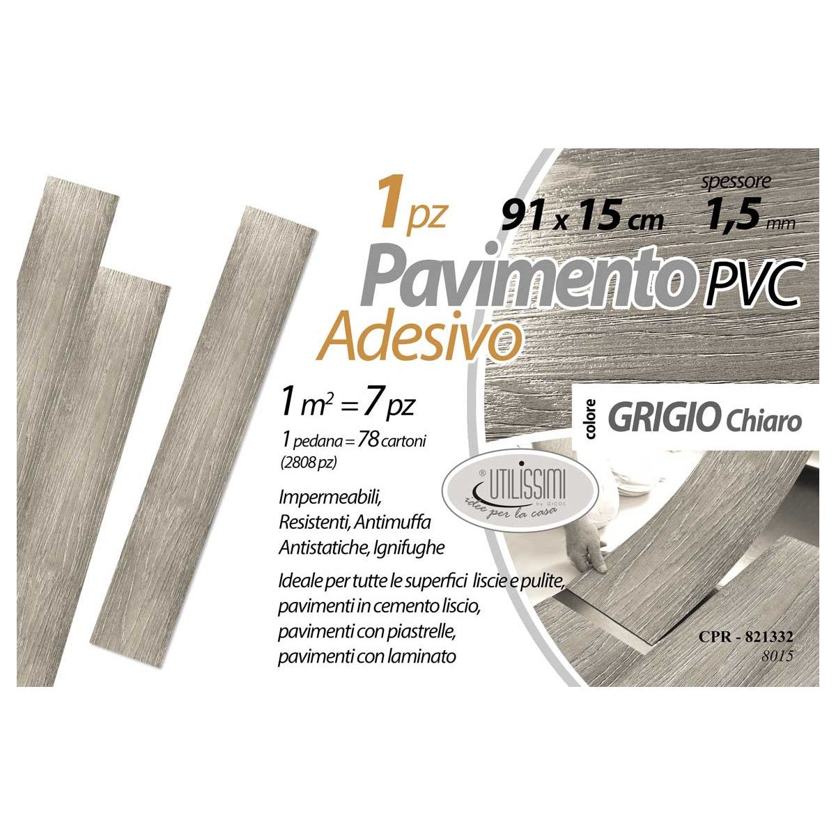 Copripavimento in pvc adesivo grigio chiaro 91.44x15.24 cm