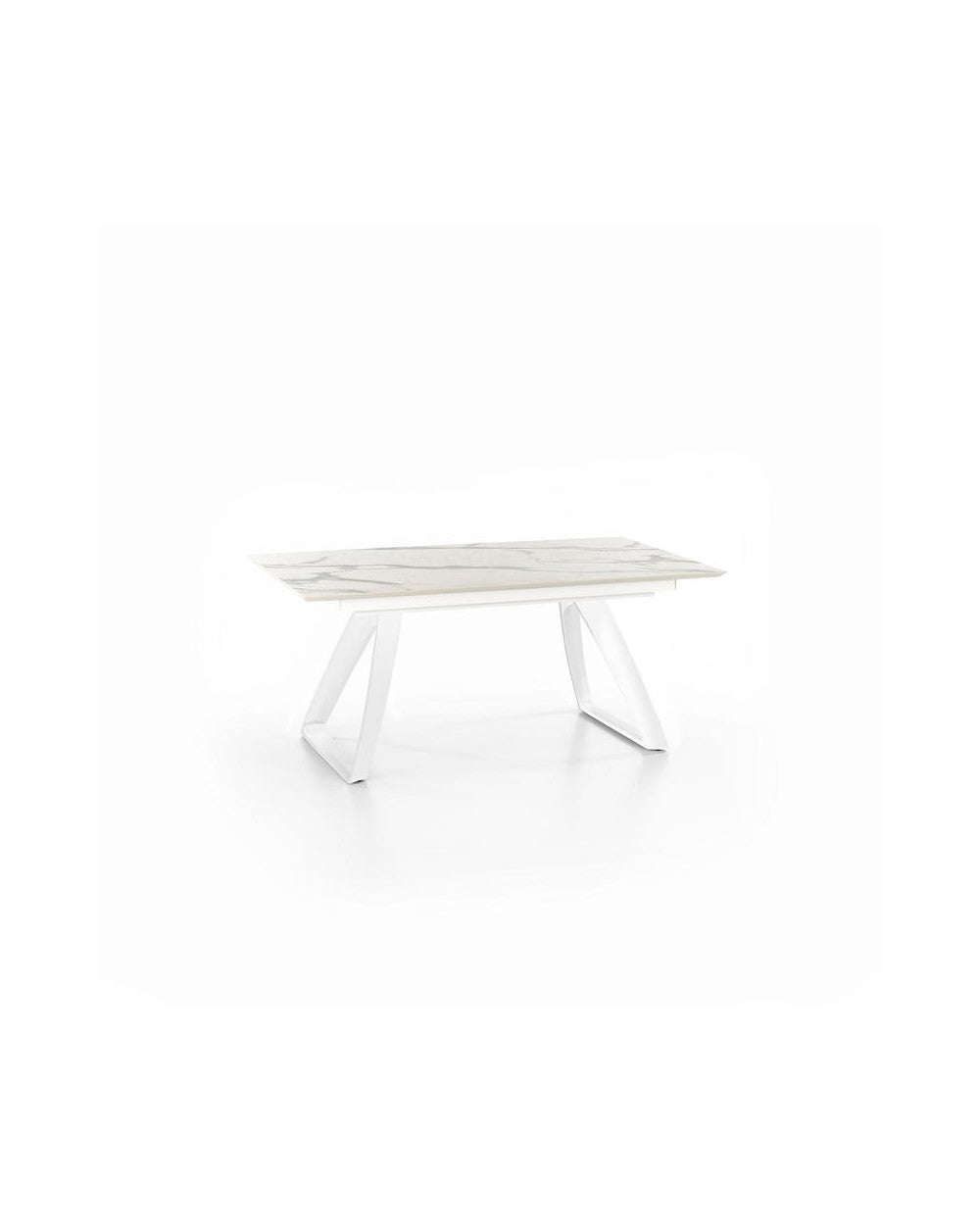Table Extensible Barret 170-270x90, Marbre Calacatta, Pieds Blancs