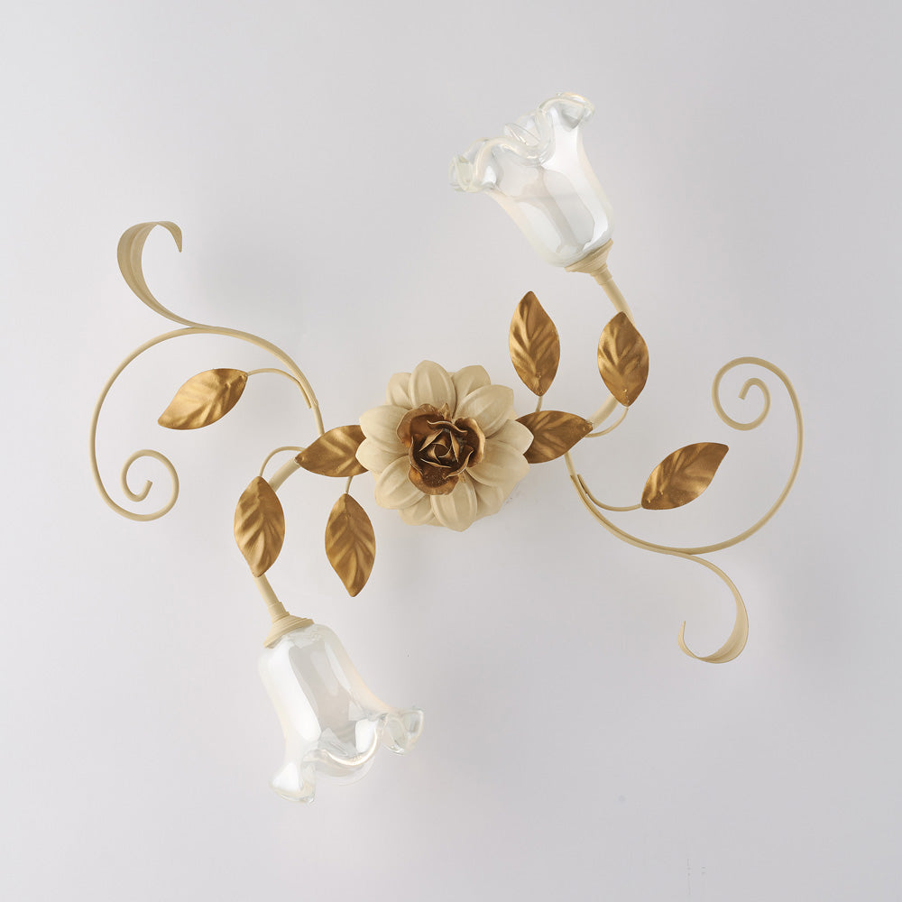 Plafonnier en fer laqué ivoire décapé 2 lumières H.17 - Ø52